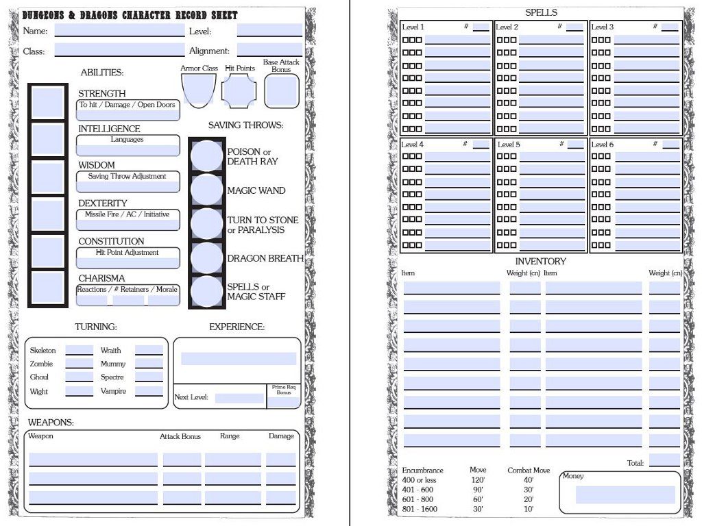 B/X Character Sheets – Paul's Gameblog